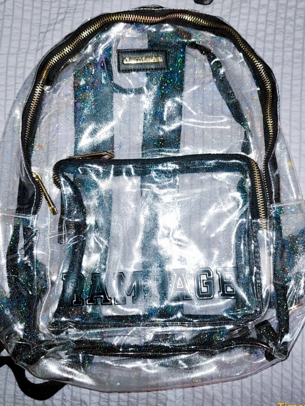 Rampage Clear Black Glitter Backpack - Transparent PVC School Bag - Picture 5 of 6